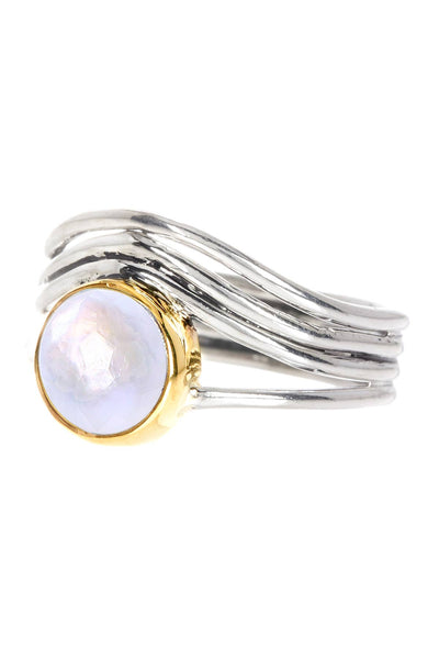 Mother Of Pearl & Two-Tone Freeform Ring - SF