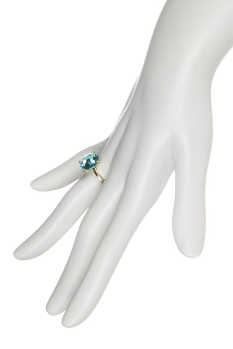 Sky Blue Crystal Prong Set Round Ring - GF