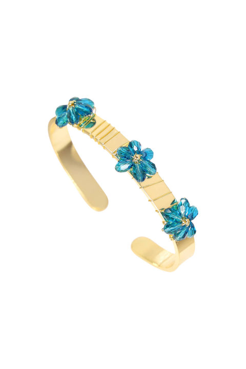 Blue Austrian Crystal Flower Bloom Cuff Bracelet - GF