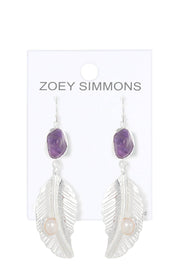 Amethyst & Pearl Leaf Drop Earrings - SF