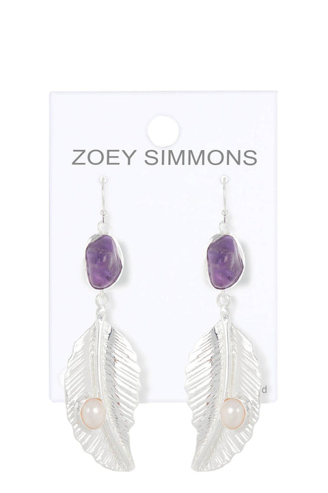 Amethyst & Pearl Leaf Drop Earrings - SF