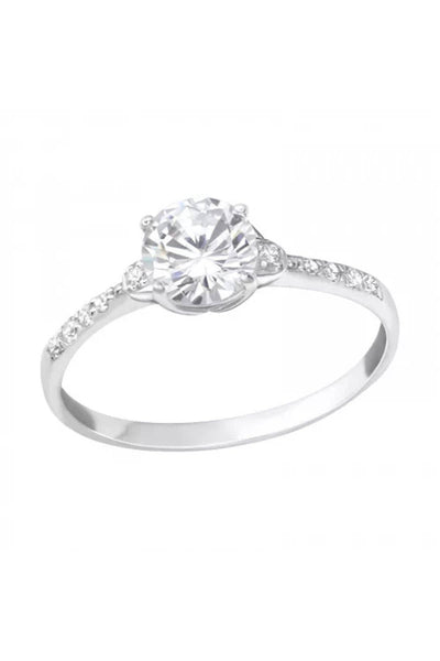 Sterling Silver Solitaire Ring With CZ - SS