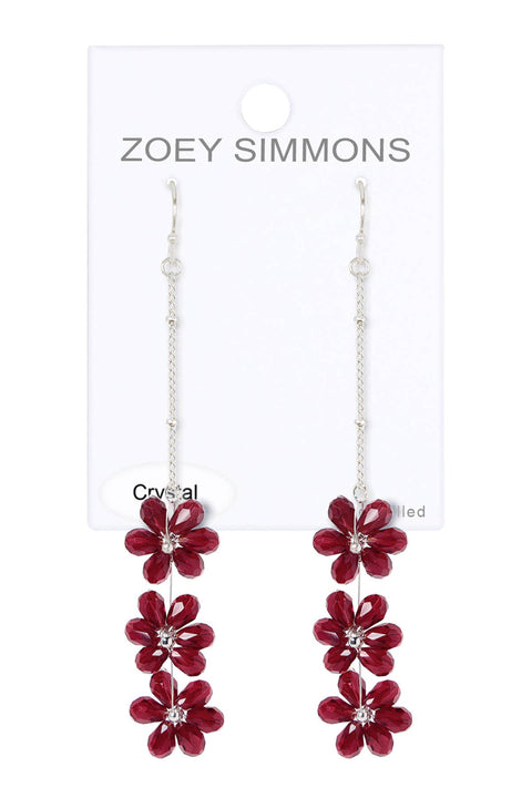 Red Austrian Crystal Flower Bloom Drop Earrings - SF