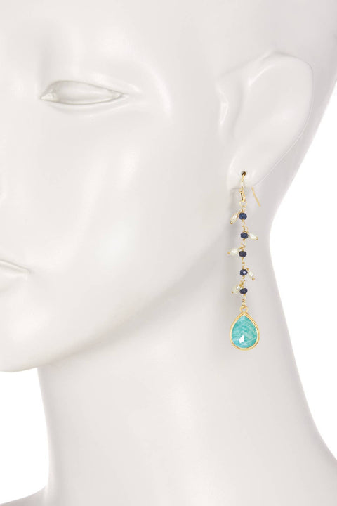 Amazonite & Freshwater Pearl Drop Earrings - GF