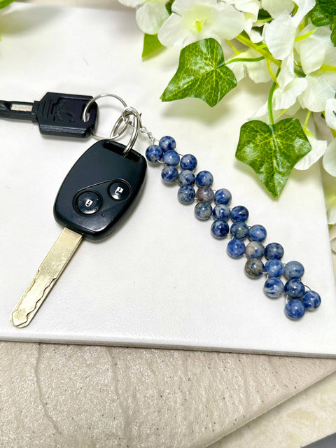 Lapis 8mm Mala Beads Braided Keychain - SF/GF