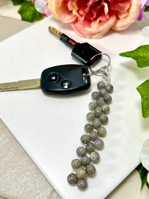 Labradorite 8mm Mala Beads Braided Keychain - SF/GF