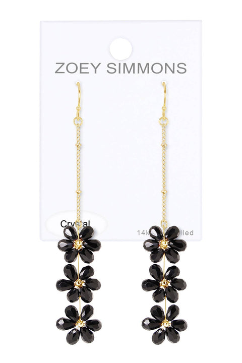 Black Austrian Crystal Flower Bloom Drop Earrings - GF