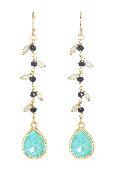 Amazonite & Freshwater Pearl Drop Earrings - GF