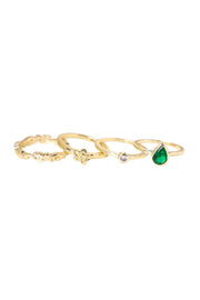 Emerald CZ & Flower Stack Ring Set - GF