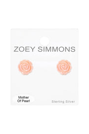 Sterling Silver & Mother Of Pearl Rose Post Earrings - SS