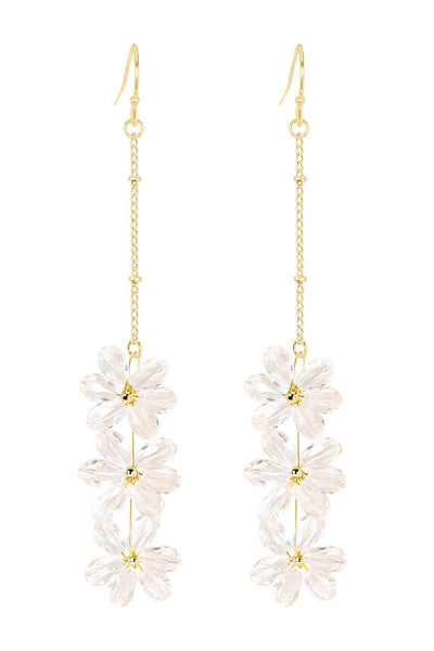 Clear Austrian Crystal Flower Bloom Drop Earrings - GF