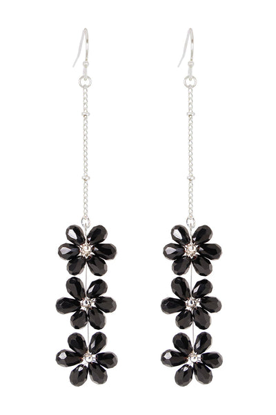 Black Austrian Crystal Flower Bloom Drop Earrings - SF