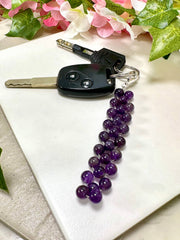 Amethyst 8mm Mala Beads Braided Keychain - SF/GF