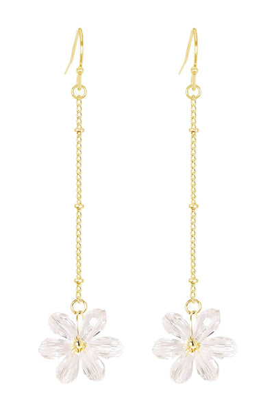 Clear Austrian Crystal Flower Bloom Dangle Earrings - GF