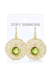 Peridot Crystal Filigree Disc Drop Earrings - GF