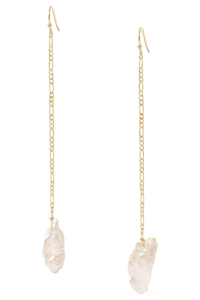 Irregular Freshwater Pearl Long Drop Earrings - GP