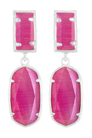 Pink Cat's Eye Hanging Post Earrings - SF