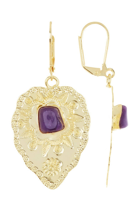 Amethyst Leaf Drop Earrings - GF