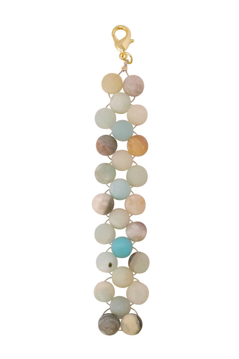 Matte Amazonite 8mm Mala Beads Braided Keychain - SF/GF