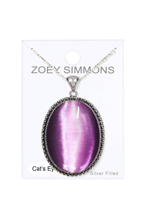 Purple Cat's Eye Oval Statement Pendant Necklace - SF