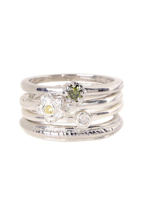 CZ Flower Bloom Stack Ring Set - SF