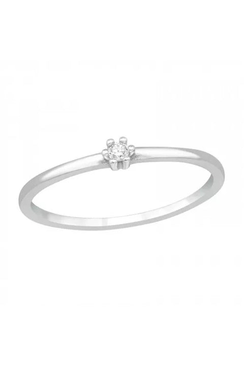 Sterling Silver Solitaire Ring With CZ - SS