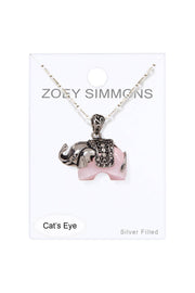 Pink Cat's Eye Little Elephant Pendant Necklace - SF