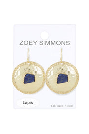 Lapis & Hammered Disc Drop Earrings - GF