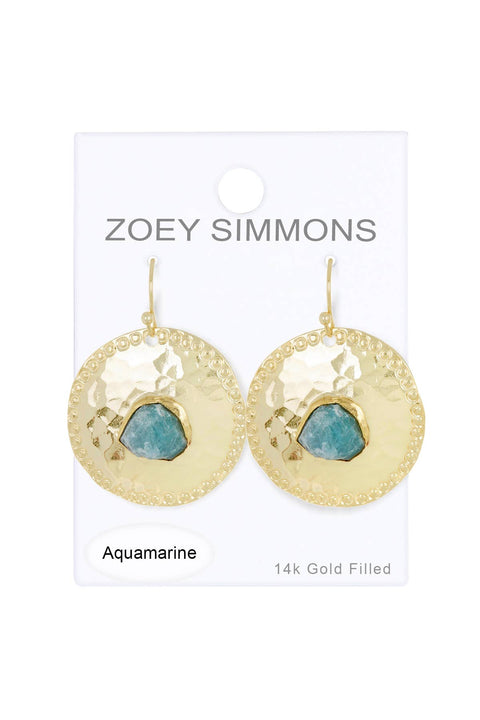 Aquamarine & Hammered Disc Drop Earrings - GF