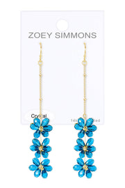 Blue Austrian Crystal Flower Bloom Drop Earrings - GF