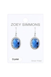 London Blue Crystal Oval Drop Earrings In Silver - SF