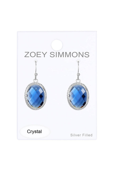 London Blue Crystal Oval Drop Earrings In Silver - SF