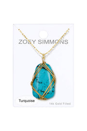 Turquoise Hand Wrapped Pendant Necklace - GF