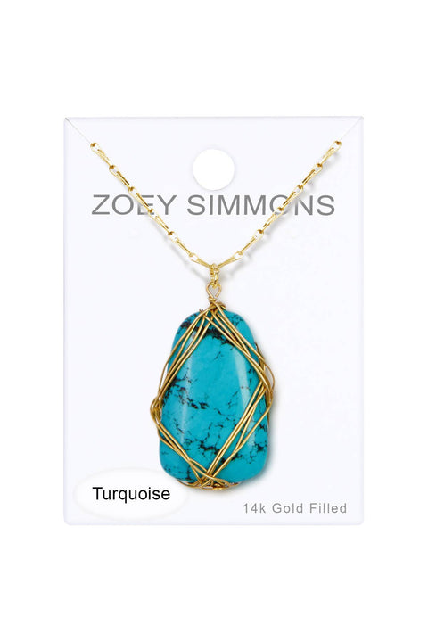 Turquoise Hand Wrapped Pendant Necklace - GF