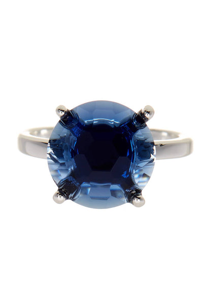 London Blue Crystal Prong Set Round Ring - SF