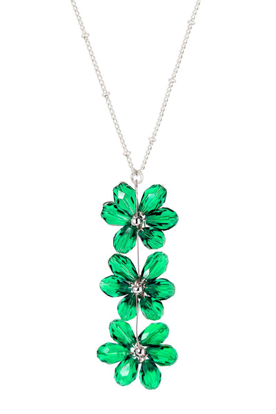 Emerald Austrian Crystal Flower Bloom Pendant Necklace - SF