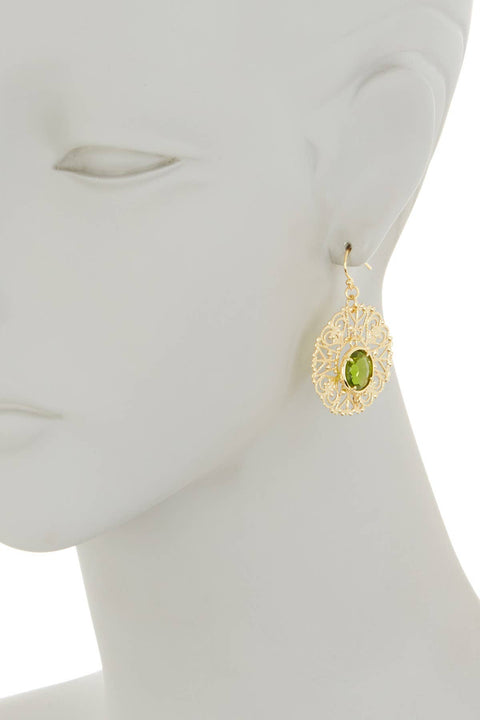 Peridot Crystal Filigree Disc Drop Earrings - GF