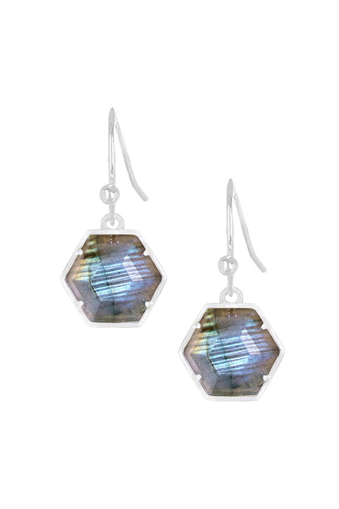 Labradorite Hexagon Drop Earrings - SF