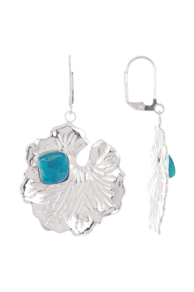 Stabilized Turquoise & Lotus Leaf Drop Earrings - SF