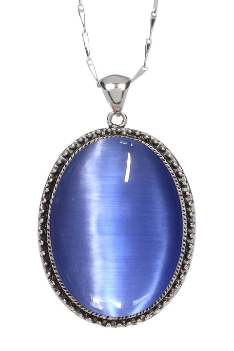 Blue Cat's Eye Oval Statement Pendant Necklace - SF