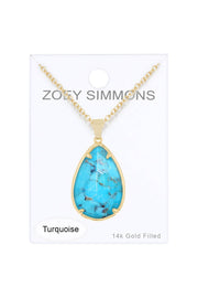 Stabilized Turquoise Pear Cut Pendant Necklace - GF