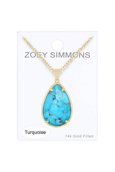 Stabilized Turquoise Pear Cut Pendant Necklace - GF