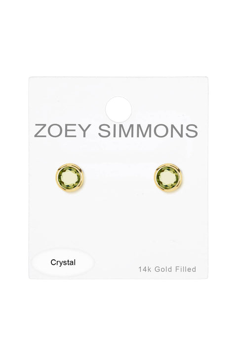 Peridot Crystal 7mm Post Earrings In Gold - GF