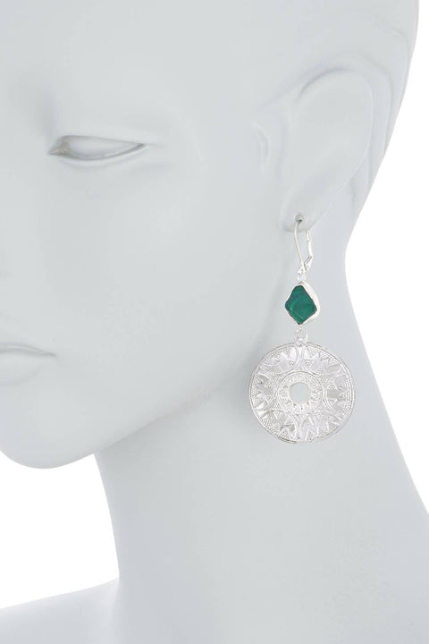 Malachite & Celtic Disc Statement Drop Earrings - SF