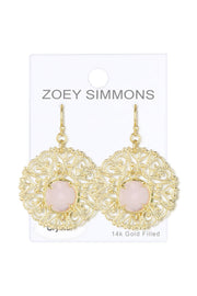 Rose Crystal Filigree Disc Drop Earrings - GF