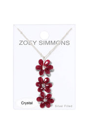 Red Austrian Crystal Flower Bloom Pendant Necklace - SF