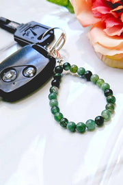 Moss Agate 6mm Mala Beads Keychain - SF/GF