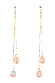 14k Vermeil Pink Freshwater Pearl Long Drop Earrings - VM