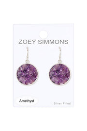 Amethyst Round Shaped Drop Earrings - SF