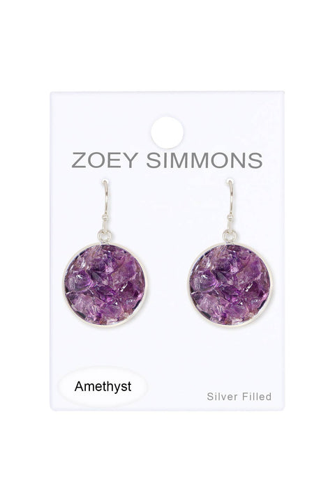 Amethyst Round Shaped Drop Earrings - SF